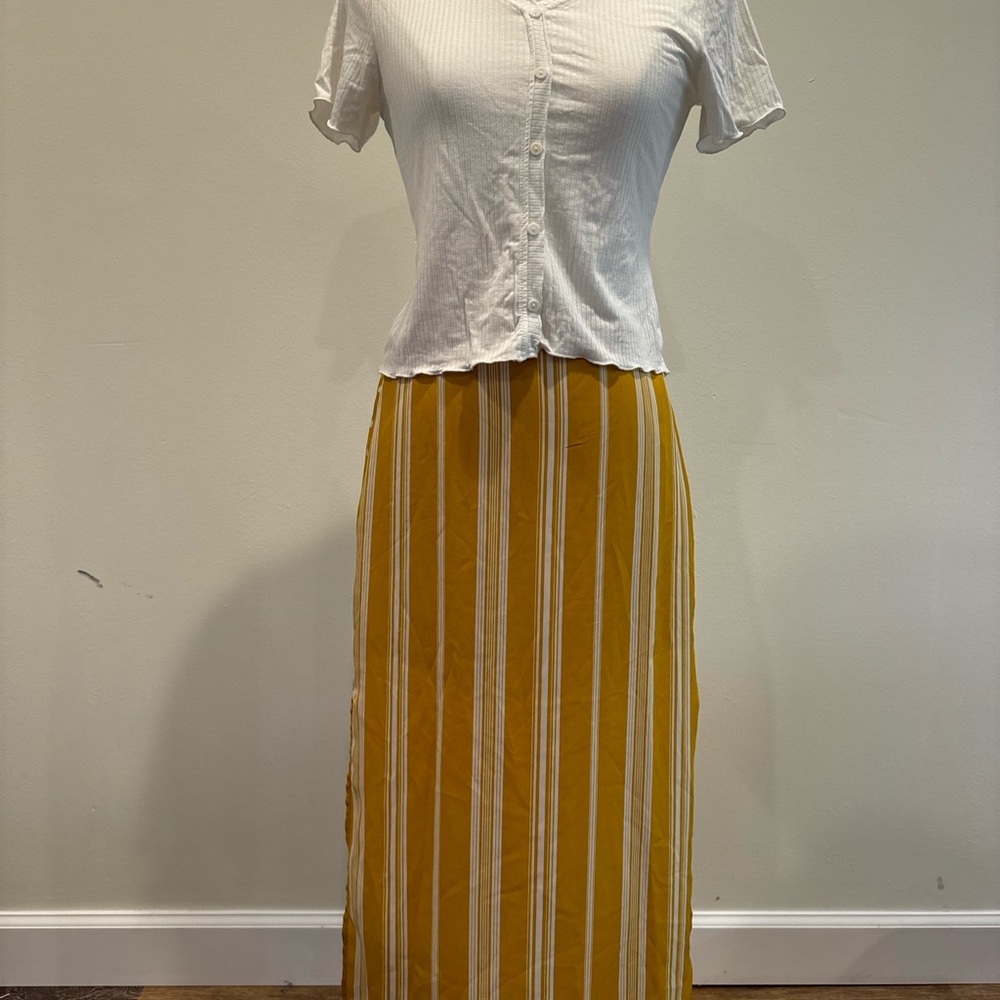 Urban Outfitters Mustard and White Striped Midi Skirt